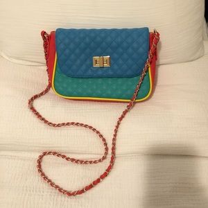 Faux leather quilted color-block purse